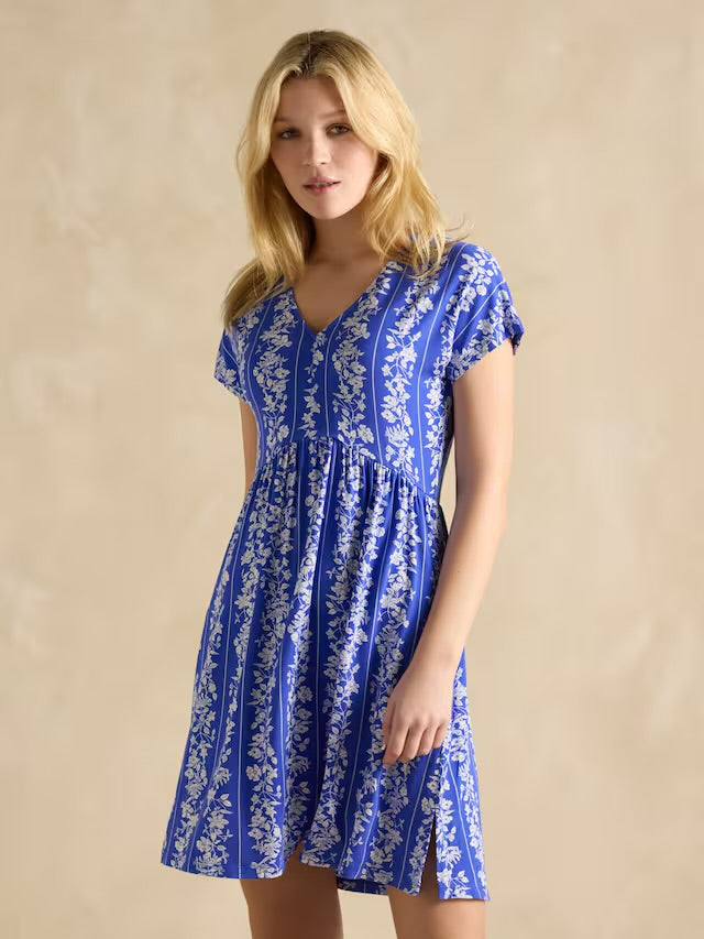 Joules Nia Blue Jersey V-Neck Dress
