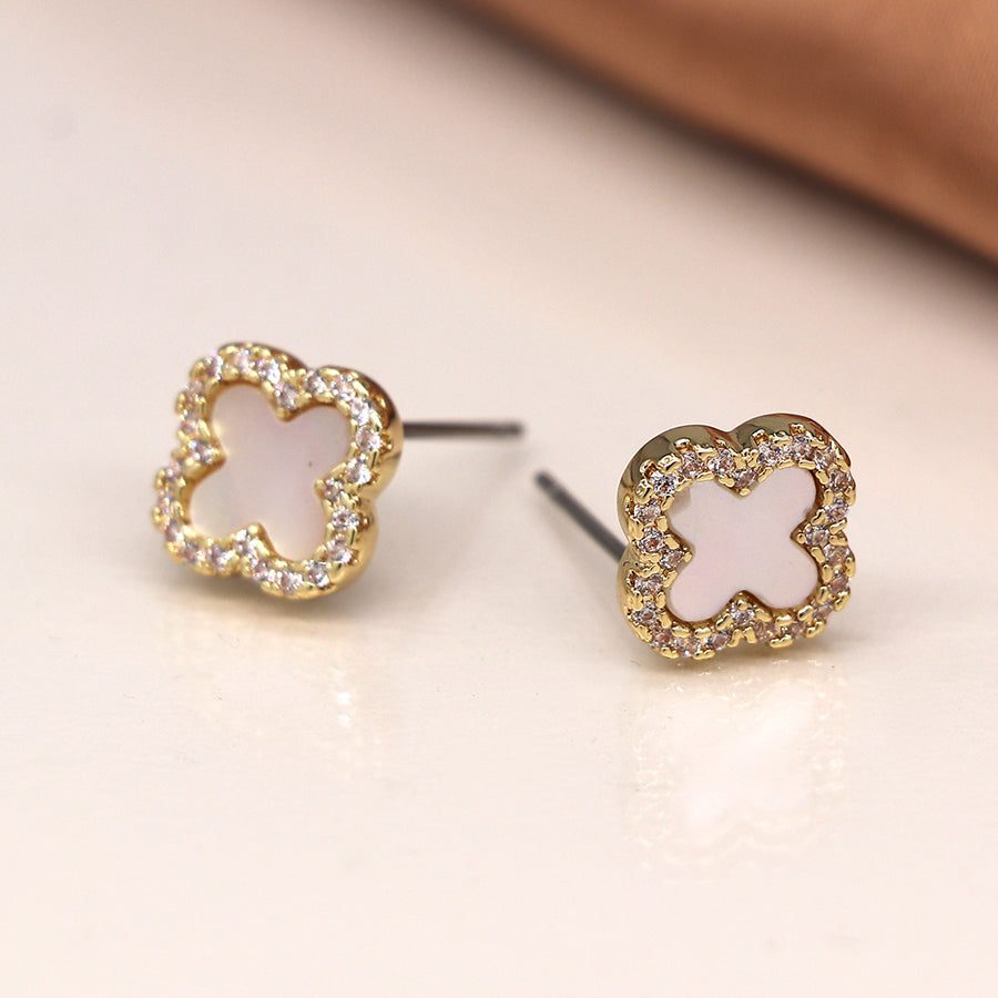 Faux Gold Plated Quarter-foil Crystal Studs