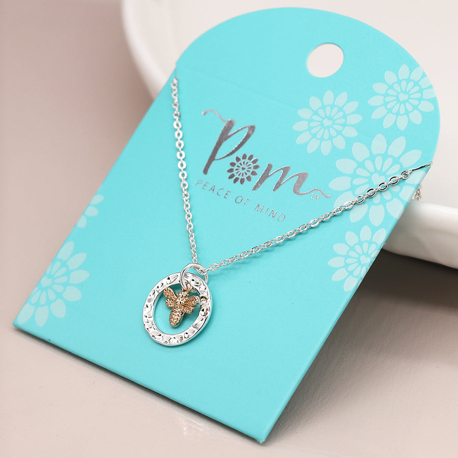 Hammered Disc with Gold Bumblebee Necklace