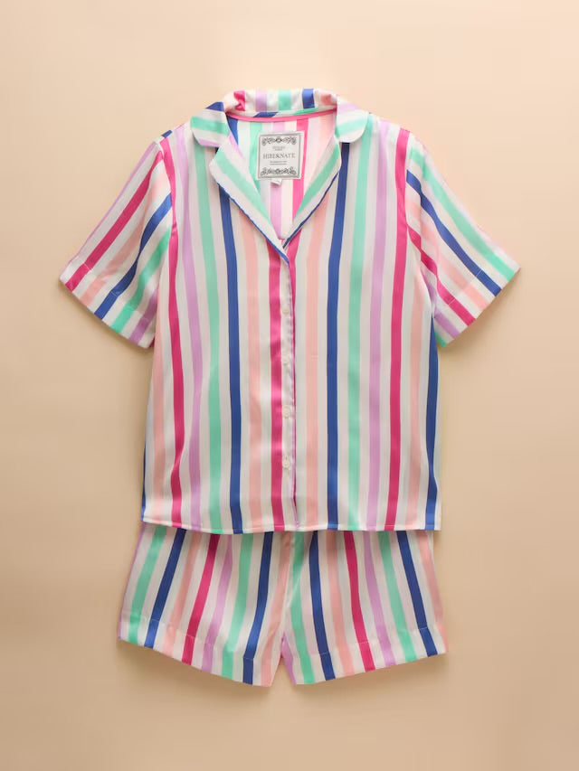 Joules Natalia Multi Stripe Satin Short Pyjama Set