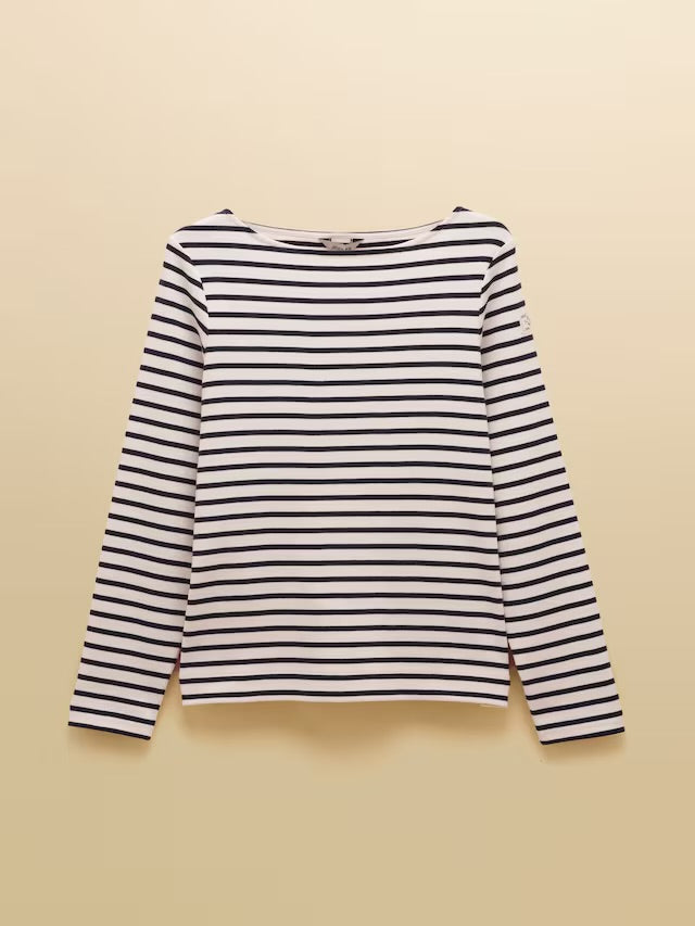 Joules Harbour Cream & Navy Boat Neck Long Sleeve Breton Stripe Top