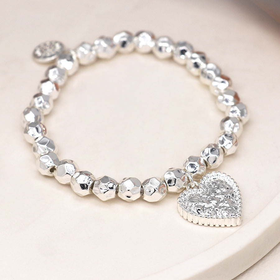 Pom Chunky Bead Bracelet With Heart Charm