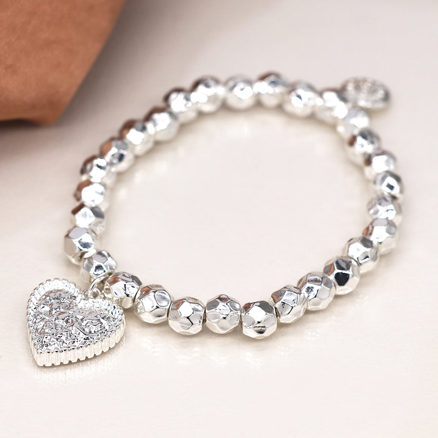 Pom Chunky Bead Bracelet With Heart Charm