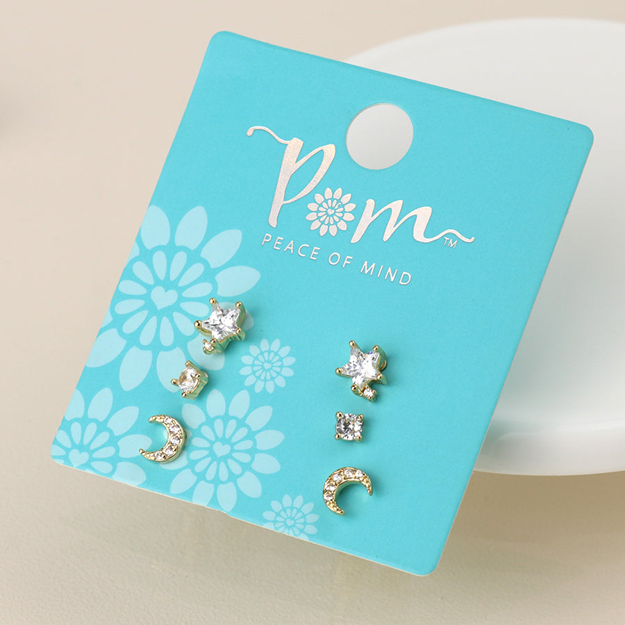 Pom Faux Gold Triple Pack Star And Moon Set