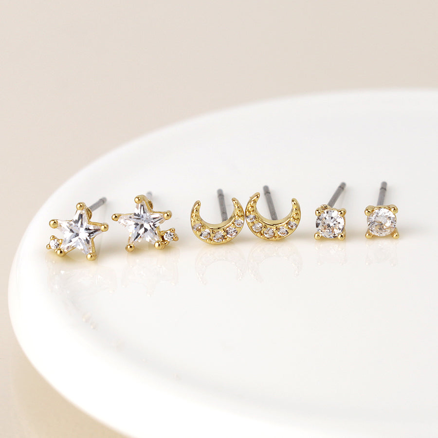 Pom Faux Gold Triple Pack Star And Moon Set