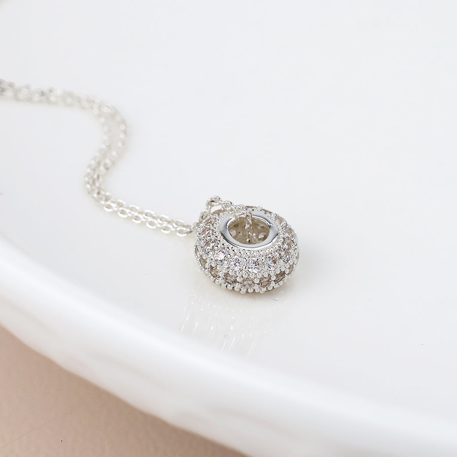 Pom Silver Plated Pave Crystal Mini Hoop Necklace