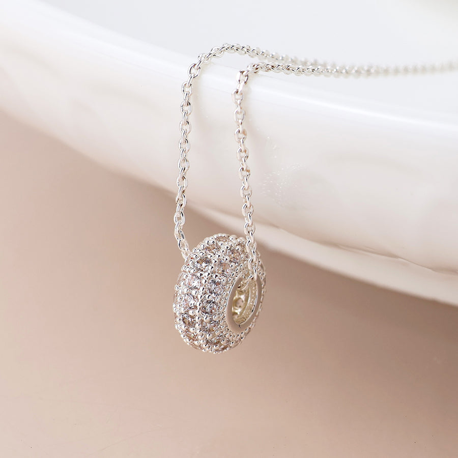 Pom Silver Plated Pave Crystal Mini Hoop Necklace