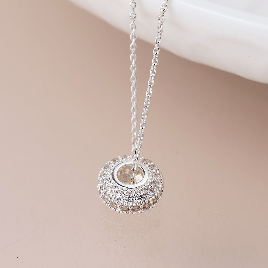 Pom Silver Plated Pave Crystal Mini Hoop Necklace