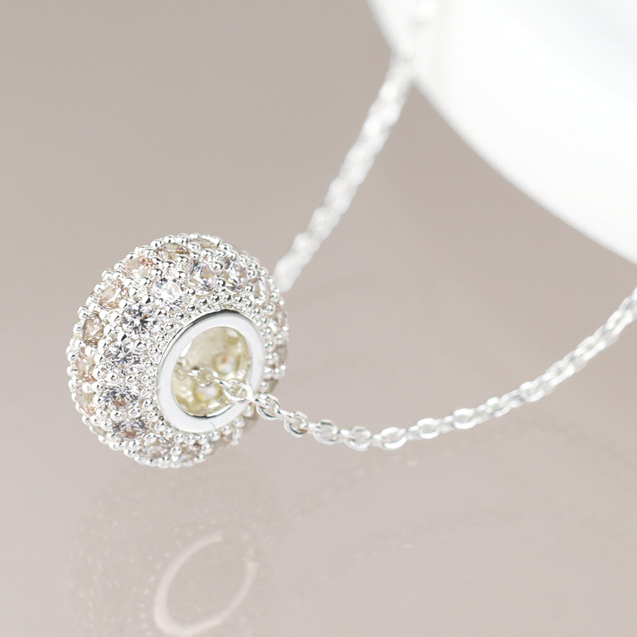 Pom Silver Plated Pave Crystal Mini Hoop Necklace