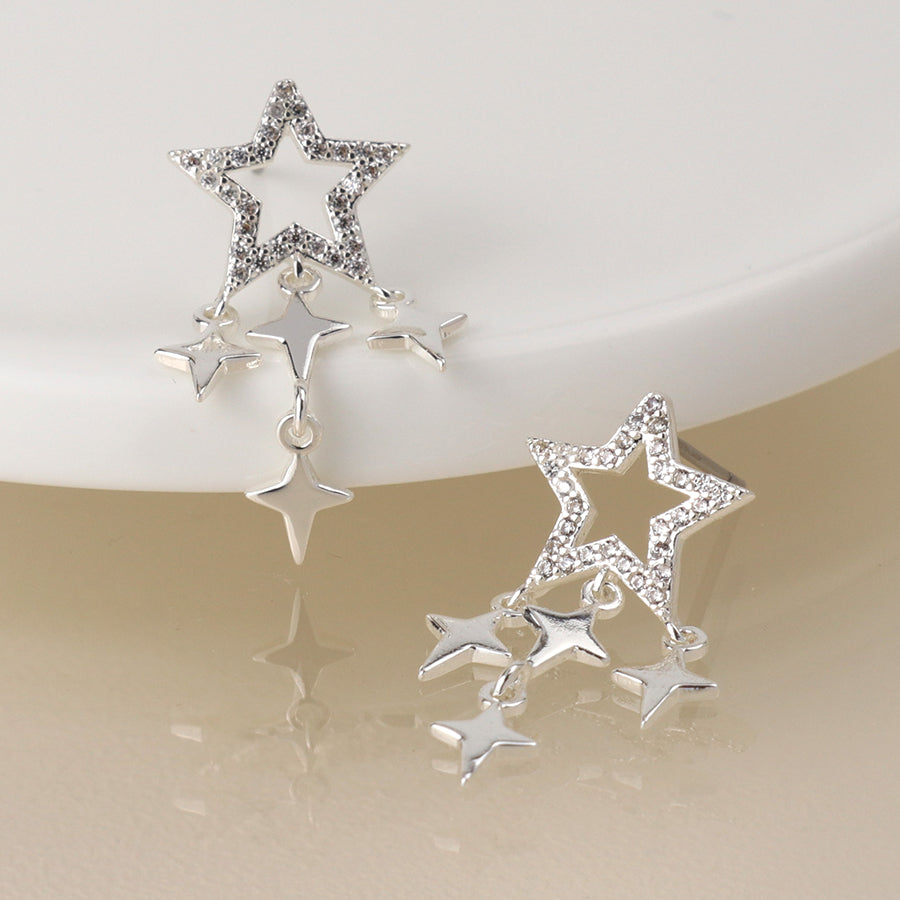 Pom Silver Plated Shooting Star Drop Earrings