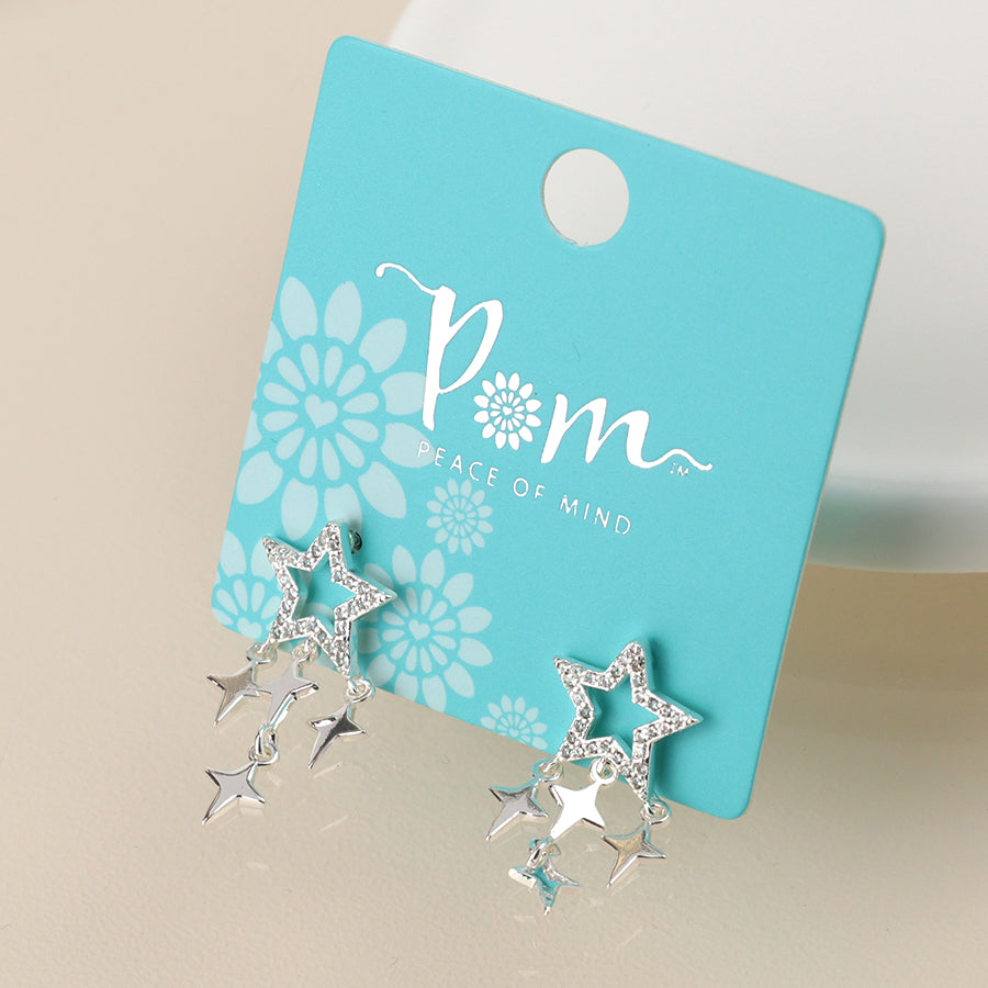 Pom Silver Plated Shooting Star Drop Earrings
