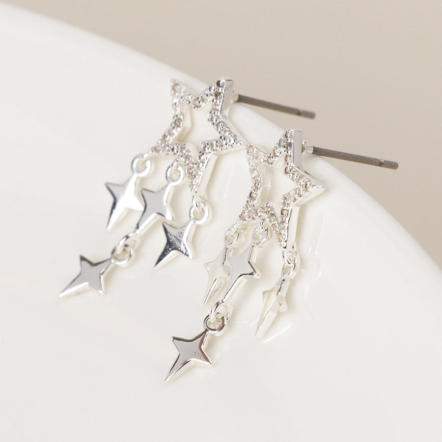 Pom Silver Plated Shooting Star Drop Earrings