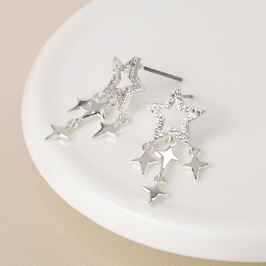 Pom Silver Plated Shooting Star Drop Earrings
