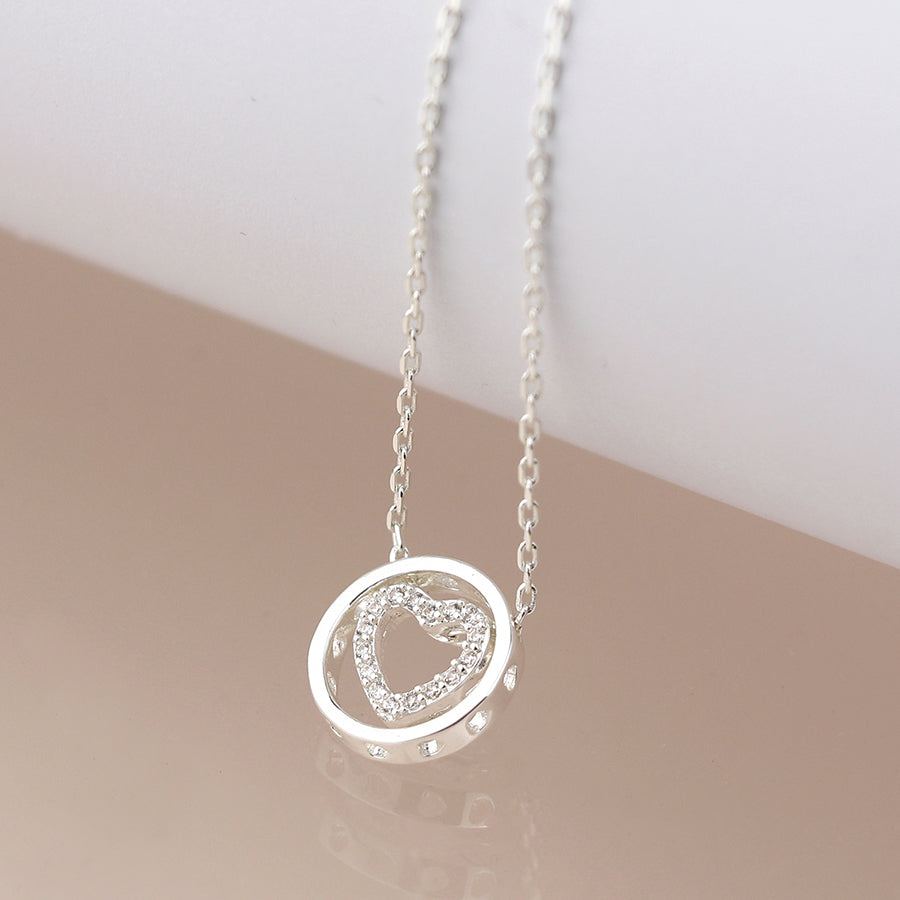 Pom Silver Plated Pave Crystal Heart In Hoop Slider Necklace