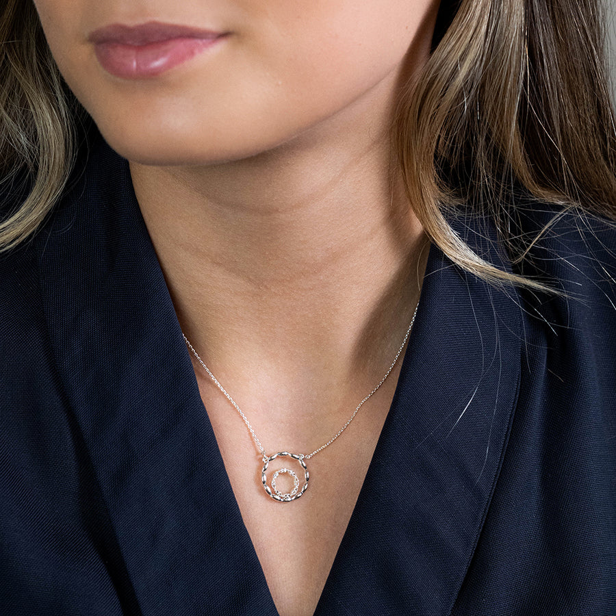Pom Silver Plated Double Hoop Necklace