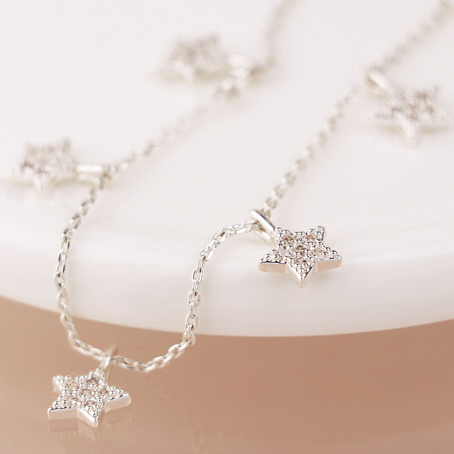 Pom Silver Plated Pave Crystal Star Charm Necklace