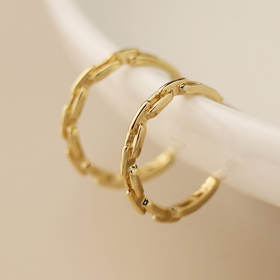 Pom Faux Gold Plated Link C Post Earrings