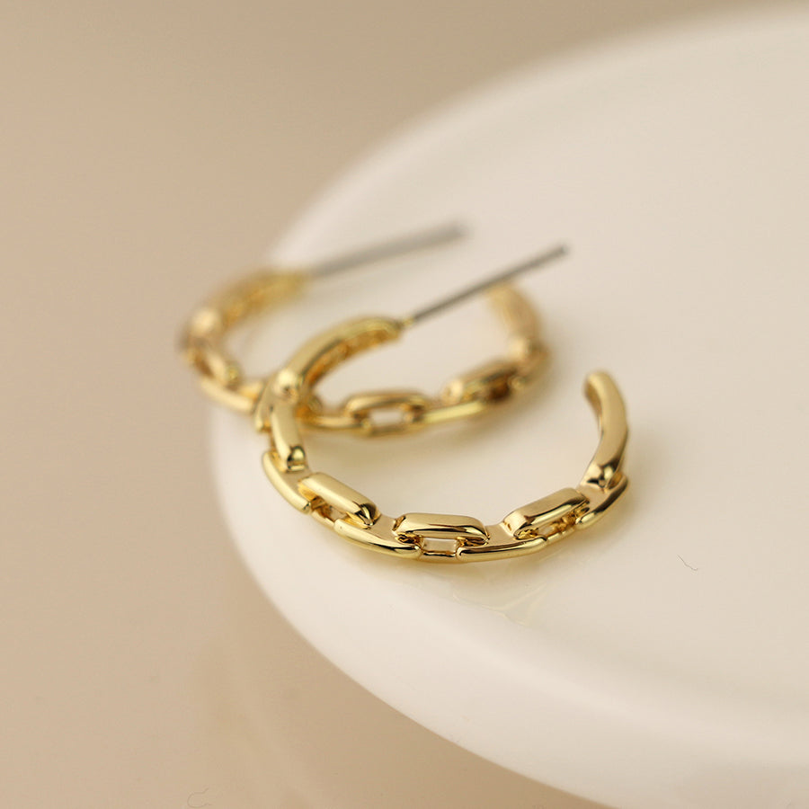 Pom Faux Gold Plated Link C Post Earrings