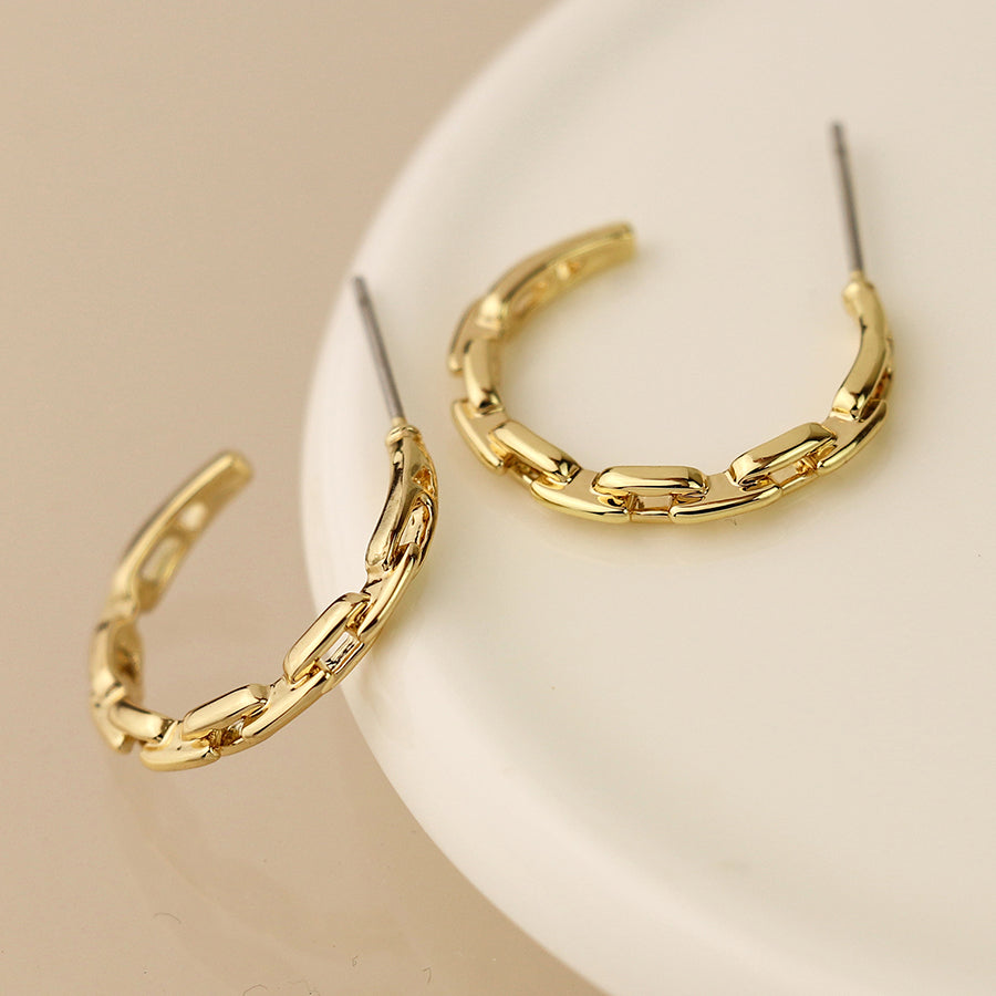 Pom Faux Gold Plated Link C Post Earrings