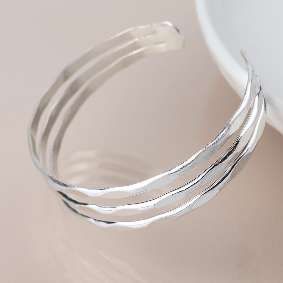 Pom Worn Silver 3 Layer Open bangle
