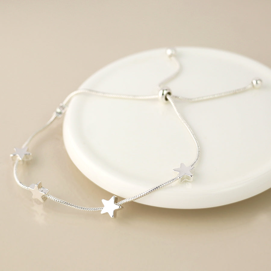Pom Silver Plated Stars Adjustable Snake Chain Bracelet