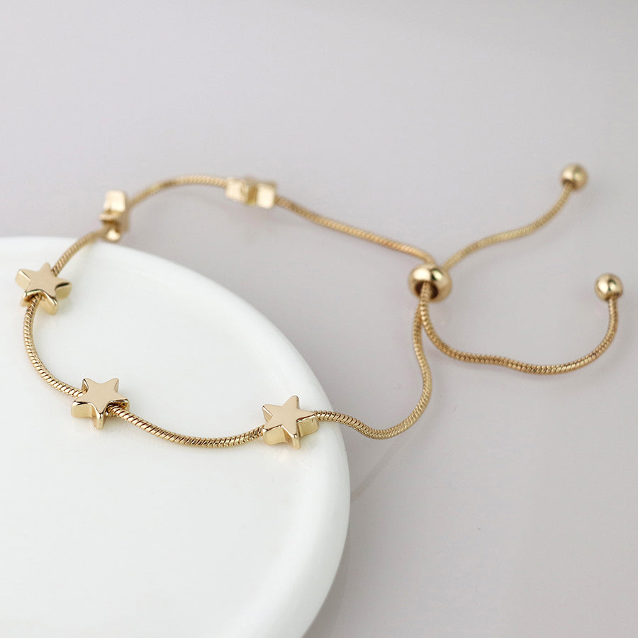 Pom Faux Gold Stars Adjustable Snake Chain Bracelet