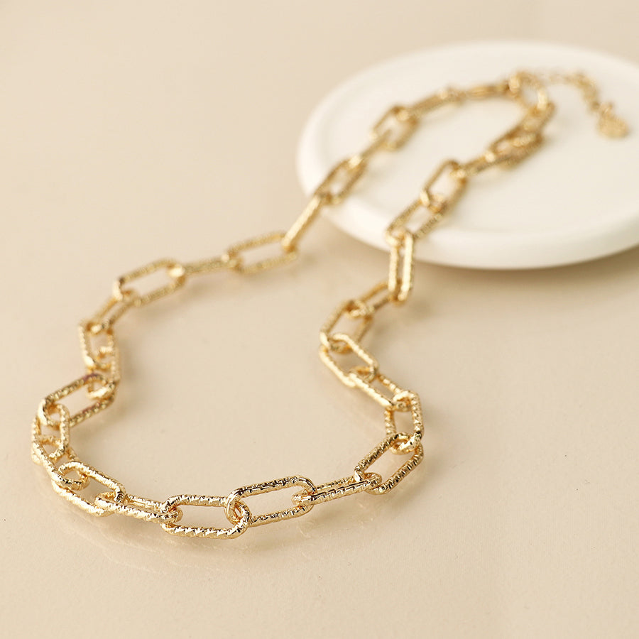 Pom Faux Gold Link Chain Necklace
