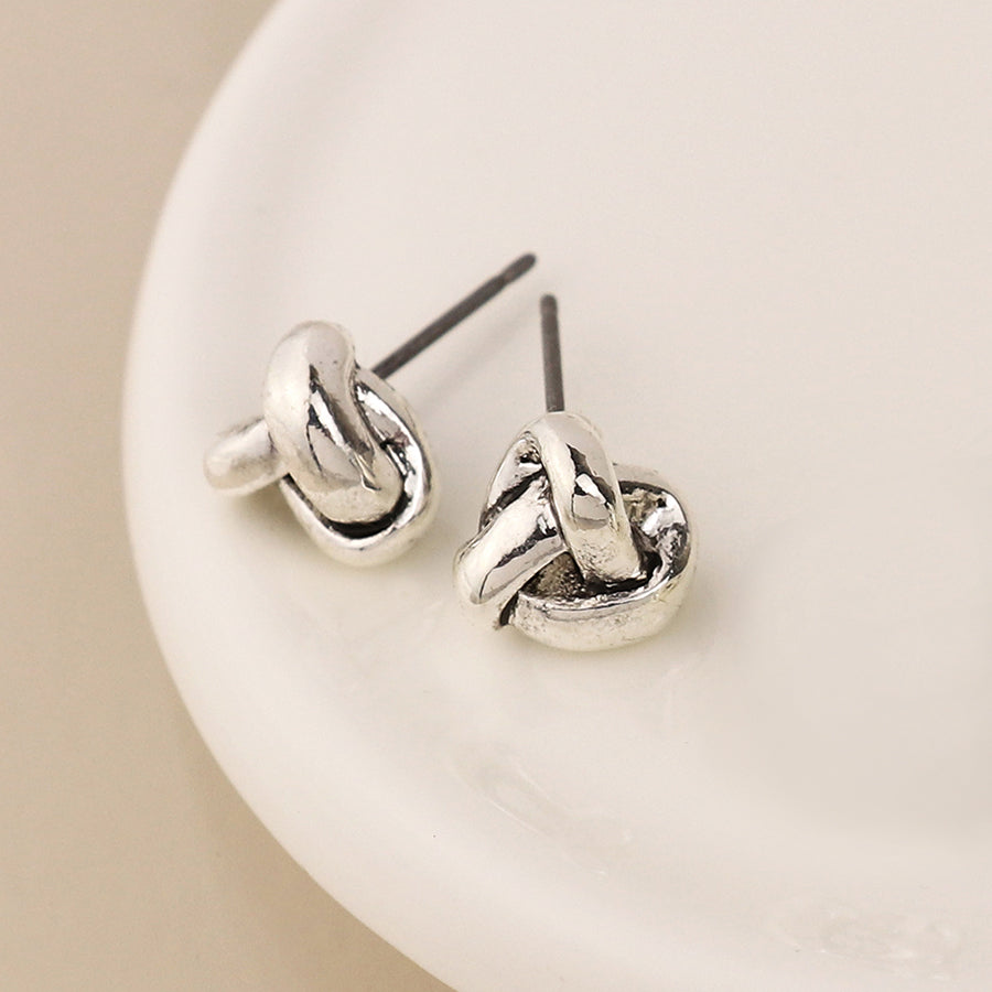 Pom Silver Plated Textured Infinity Knot Studs