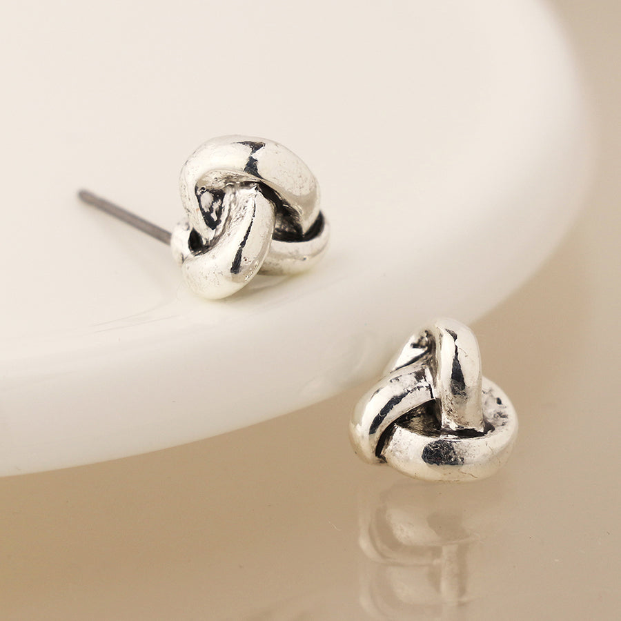 Pom Silver Plated Textured Infinity Knot Studs