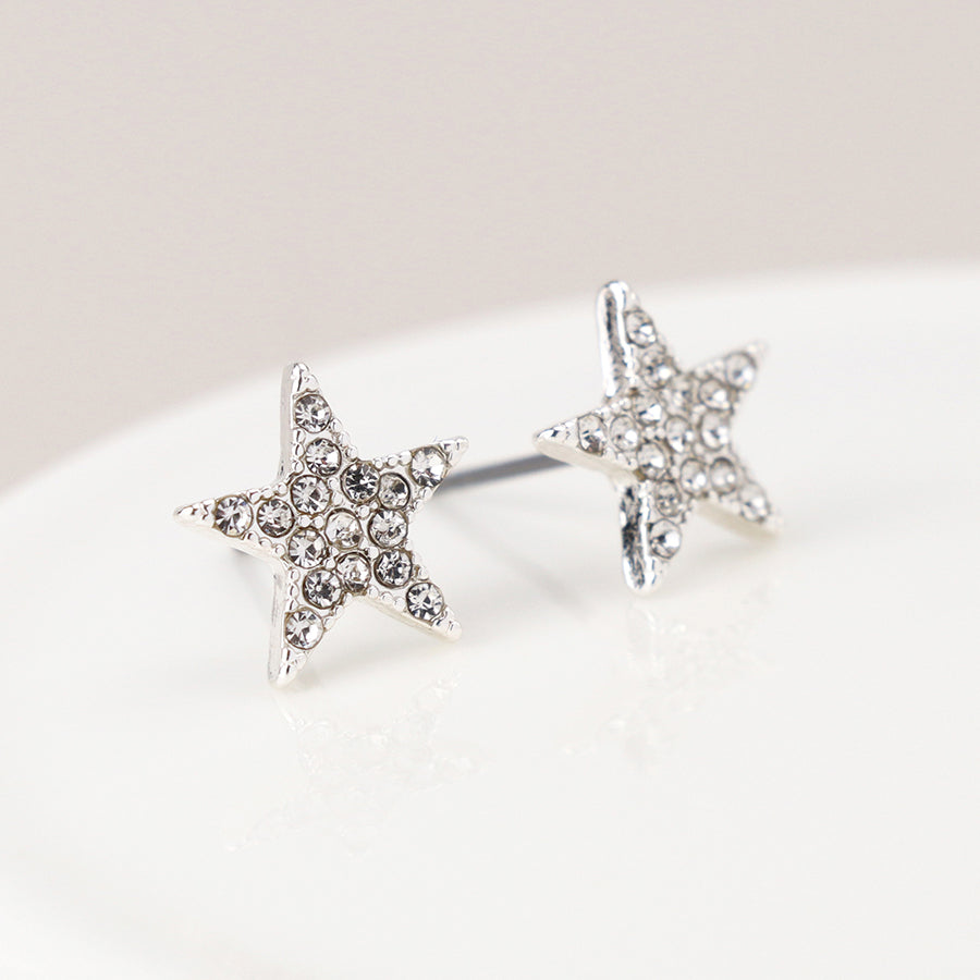 Pom Silver Plated Pave Crystal Star Studs