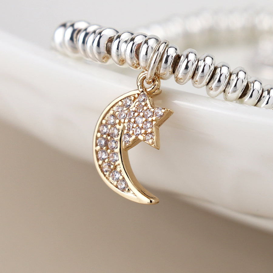 Pom Beaded Bracelet With Moon And Star