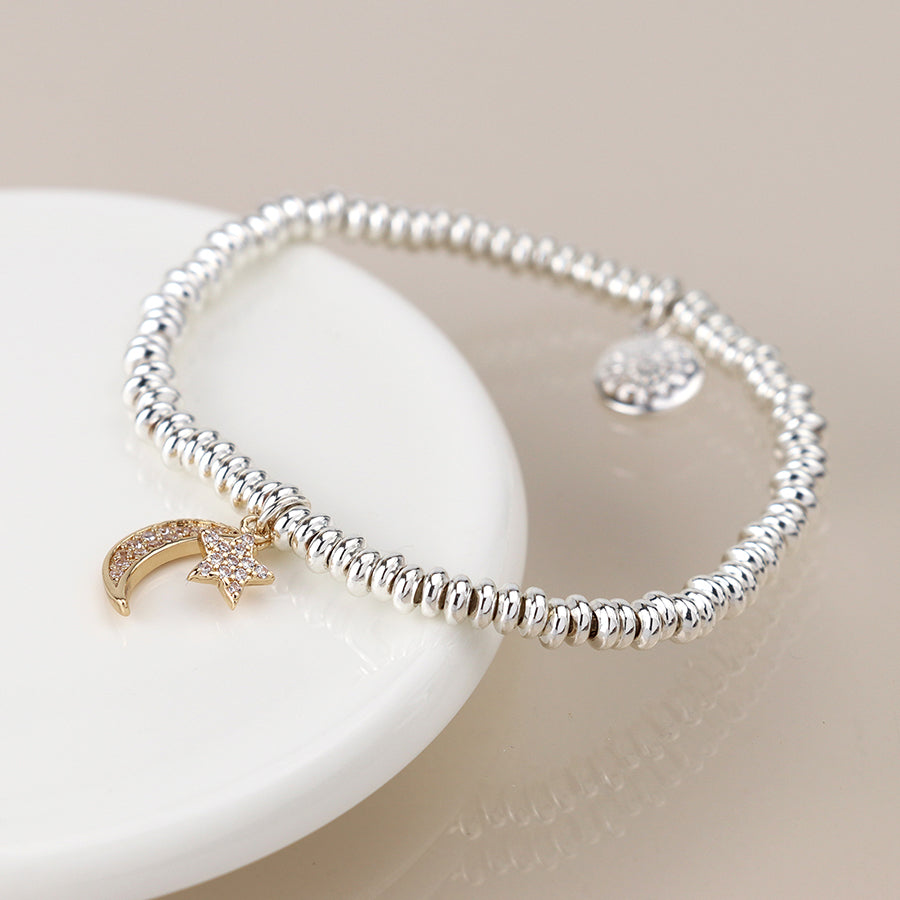 Pom Beaded Bracelet With Moon And Star