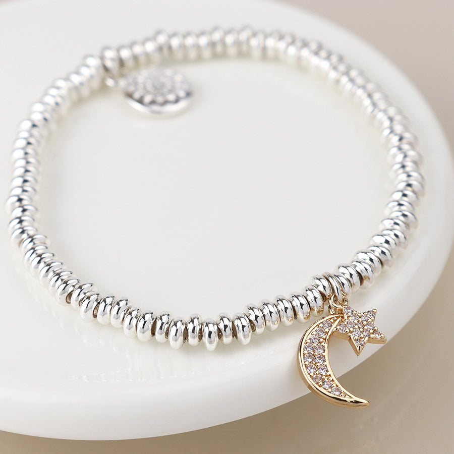 Pom Beaded Bracelet With Moon And Star