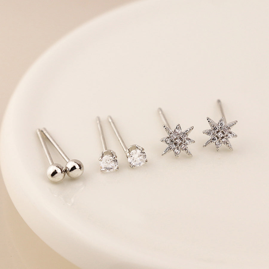 Pom Silver Plated Star, Crystal And Simple Round Set