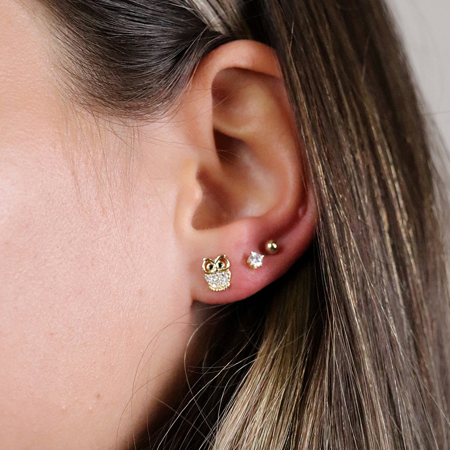 Pom Gold Plated Owl Mix 3 Pack Stud Set