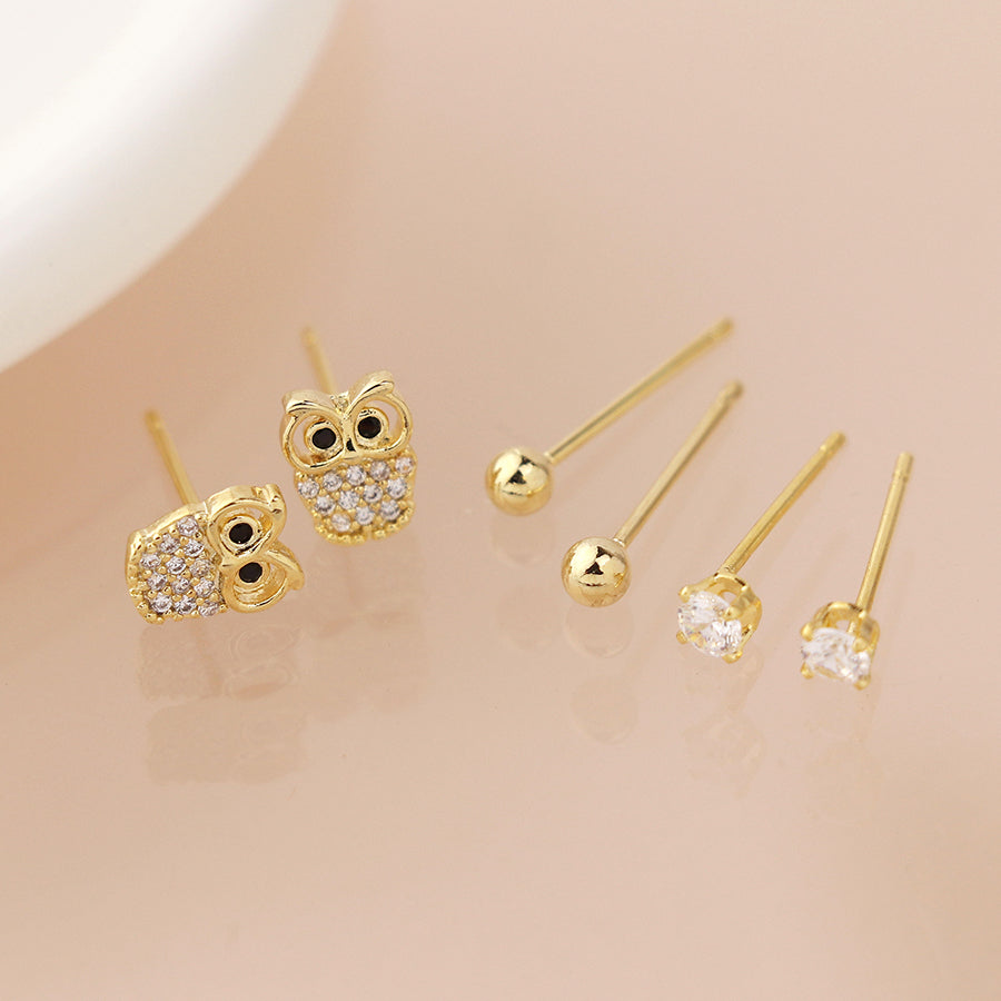 Pom Gold Plated Owl Mix 3 Pack Stud Set