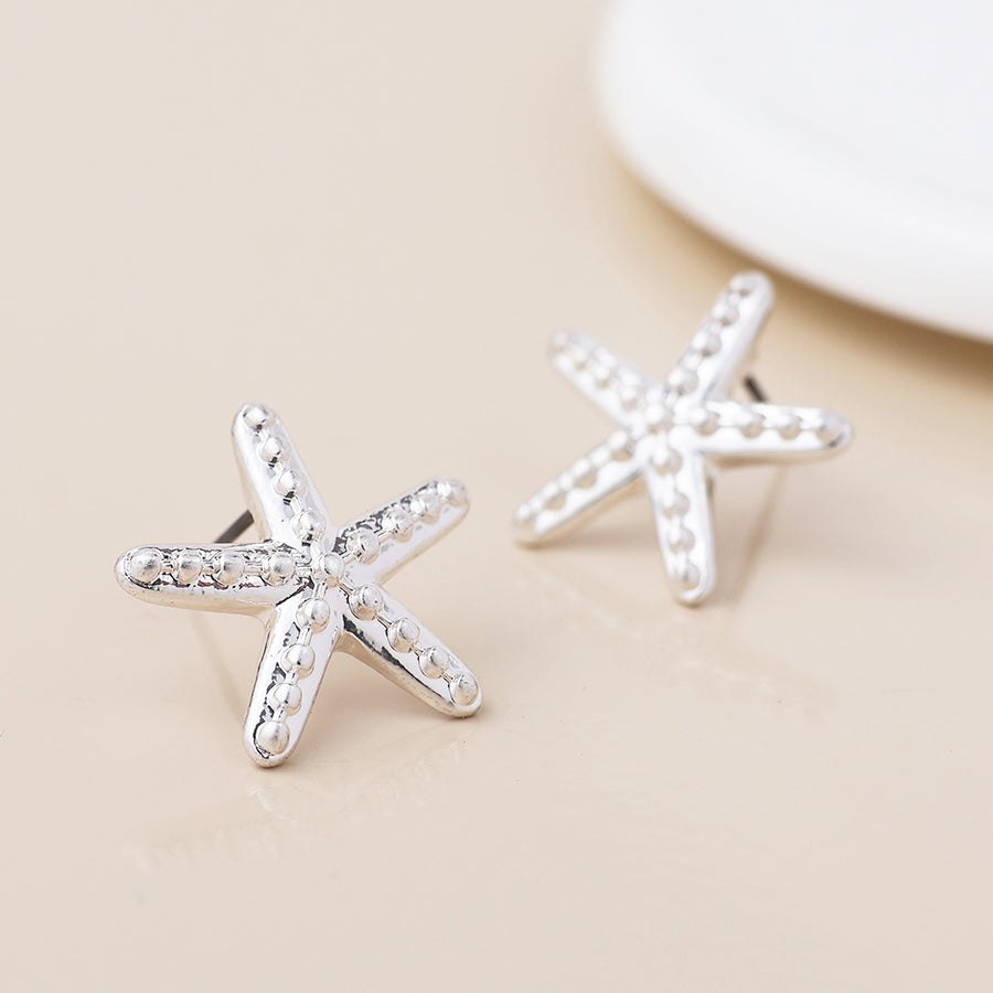 POM Silver Plated Single Starfish Stud Earrings
