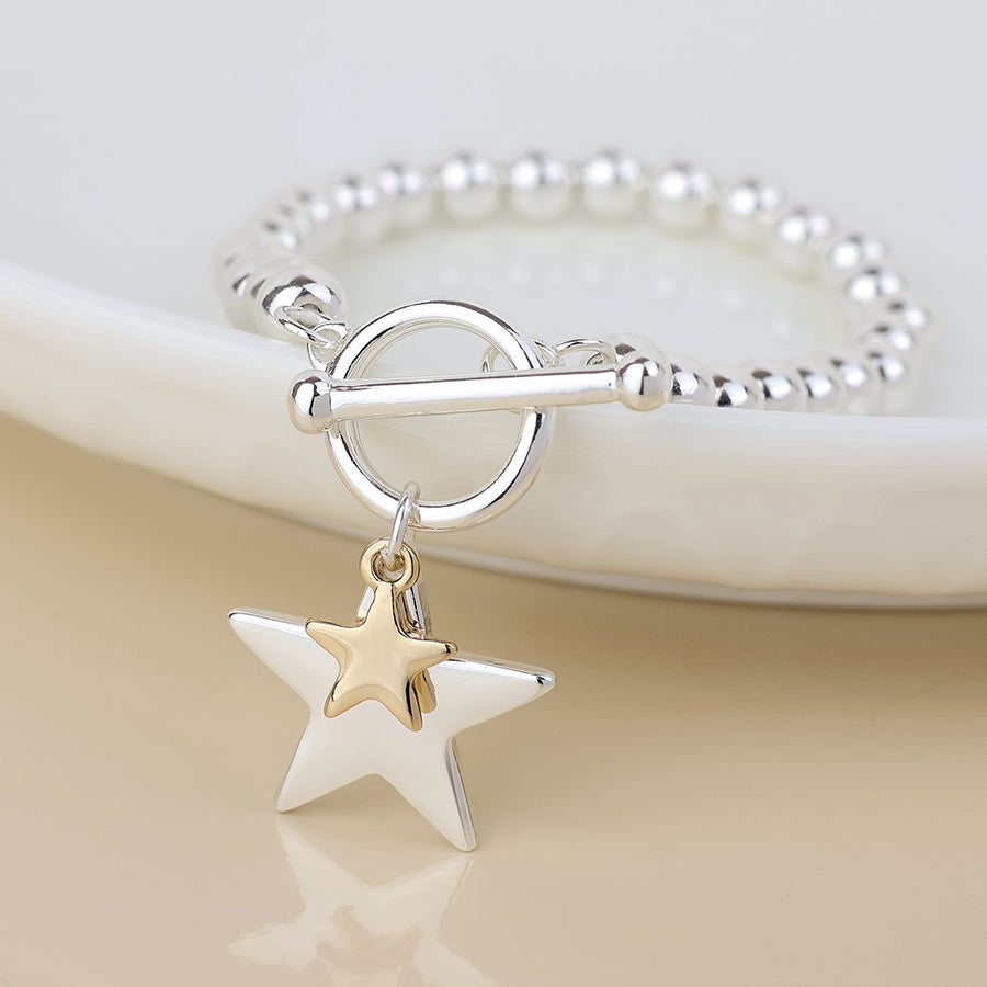 POM Silver and Gold Plated Double Star Charm Bracelet