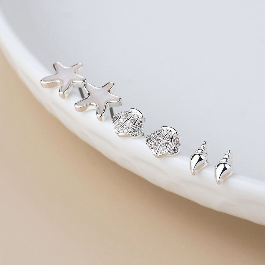 POM Silver Plated Sea Life Triple Set of Earring Studs