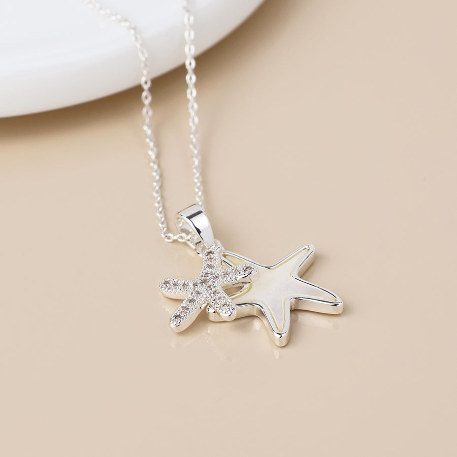 POM Silver Plated Double Starfish Necklace