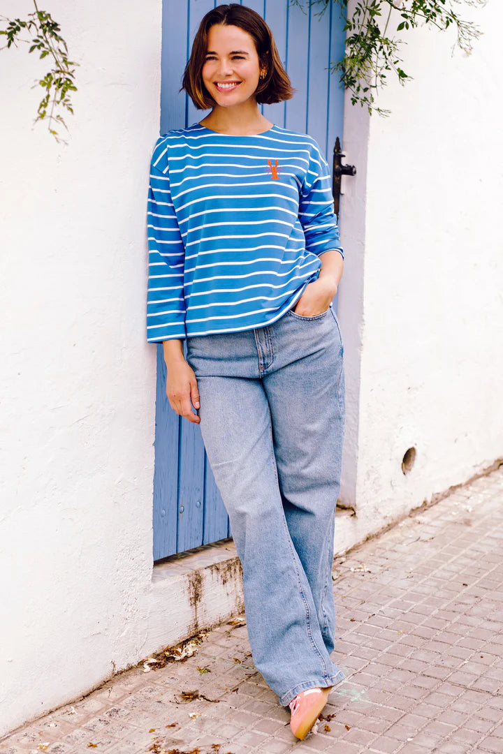 Sugarhill Billie Breton Top - French Blue, Lobster Stripe