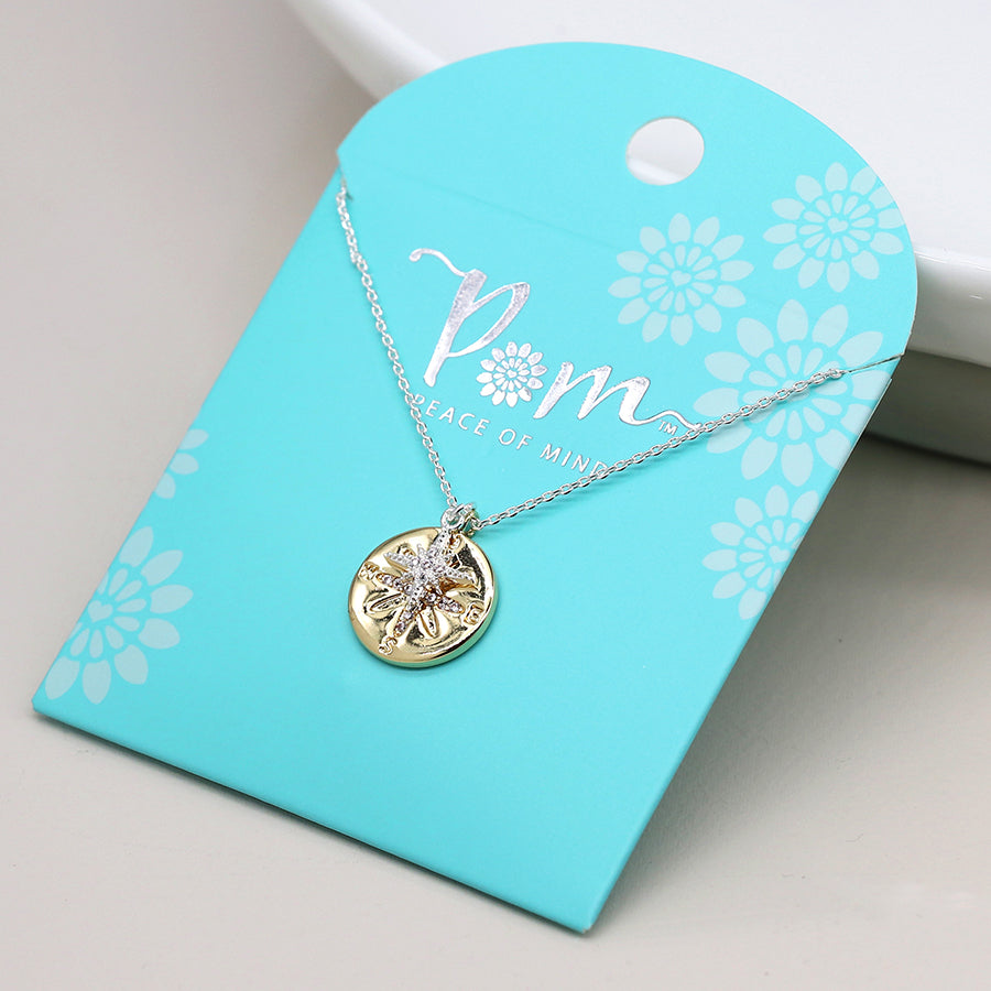 Faux Gold and Silver Plated Double Charm Nautical Compass Necklace