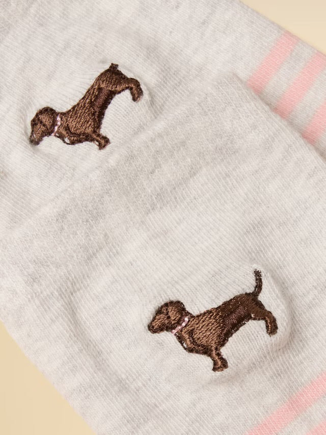 Joules Women's Everyday Pink & Grey Dog Cotton Blend Socks 2 Pack (size 4-8)