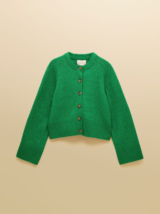 Joules Green Relaxed Knitted Round Neck Button Through Cardigan