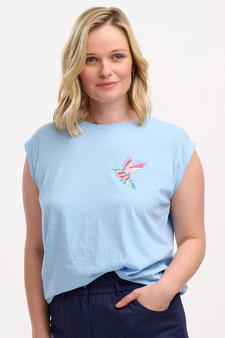 Sugarhill Chrissy Relaxed Tank T-Shirt - Pale Blue, Tropical Hummingbird