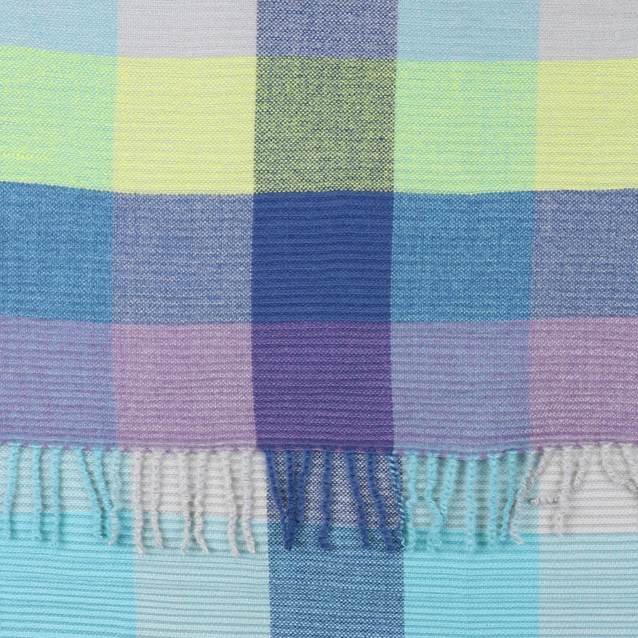 POM Blue/Lime Tassel Fringe Check Blanket Scarf