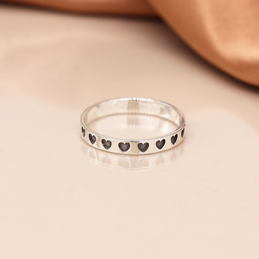 POM Silver Oxydised Hearts Ring