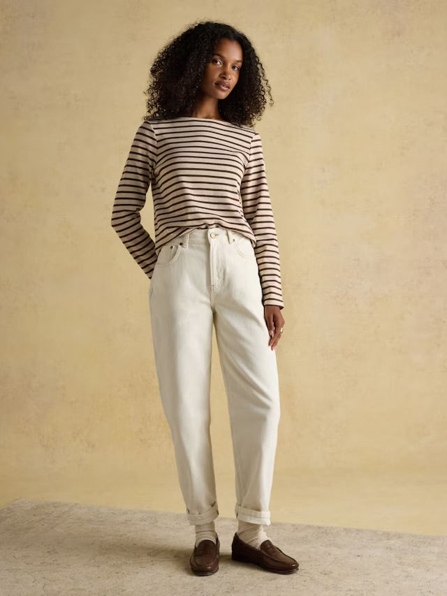 Joules Harbour Natural Stripe Boat Neck 100% Cotton Breton Top