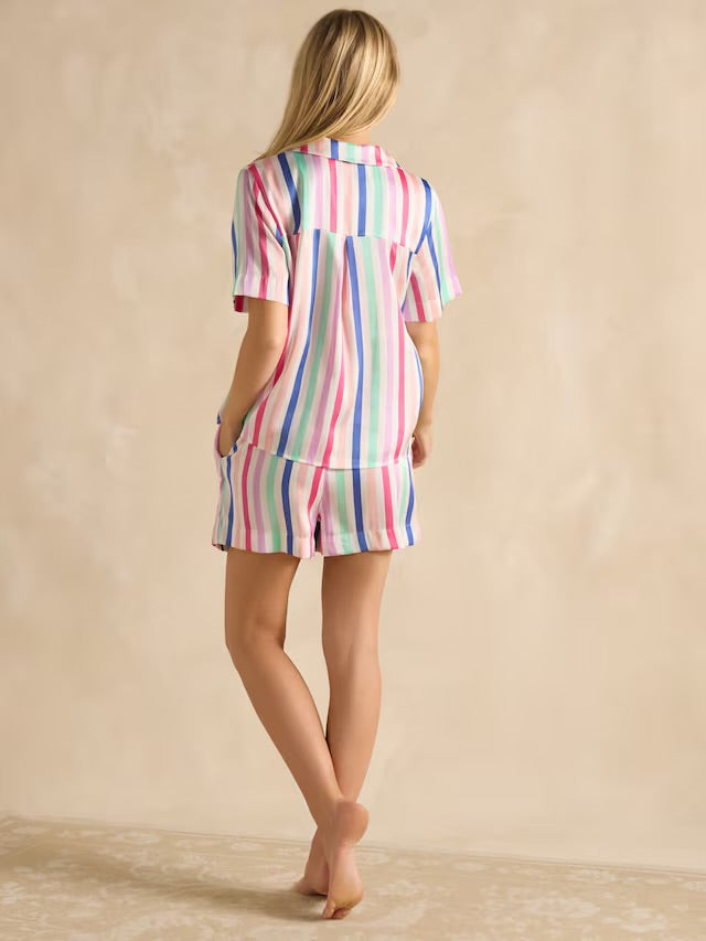 Joules Natalia Multi Stripe Satin Short Pyjama Set