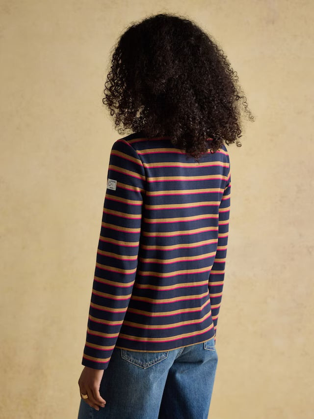 Joules Harbour Tan/Navy Boat Neck Breton Top